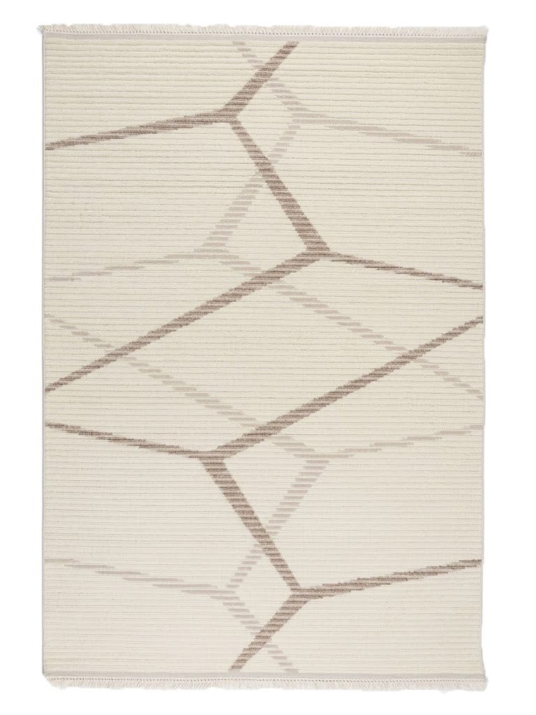 ZARA Serisi Krem Vizon Geometrik Desenli Modern Halı | GF711