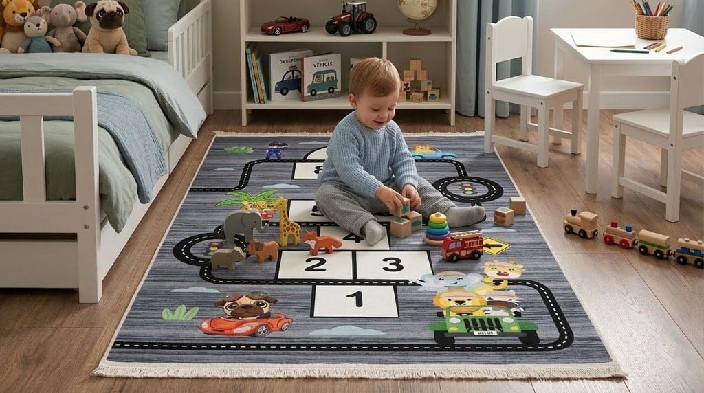 Zerda Trafik Yol Haritası Çocuk Odası Halı