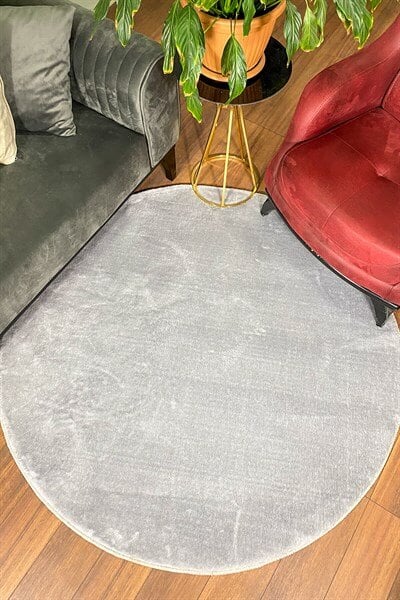 Gri Renkli Yumuşak Yüzeyli Kaydırmaz Yuvarlak Peluş Halı