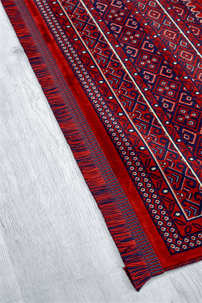 Kırmızı Renkli Afgan Motifli Yıkanabilir Otantik Dokuma Halı 01