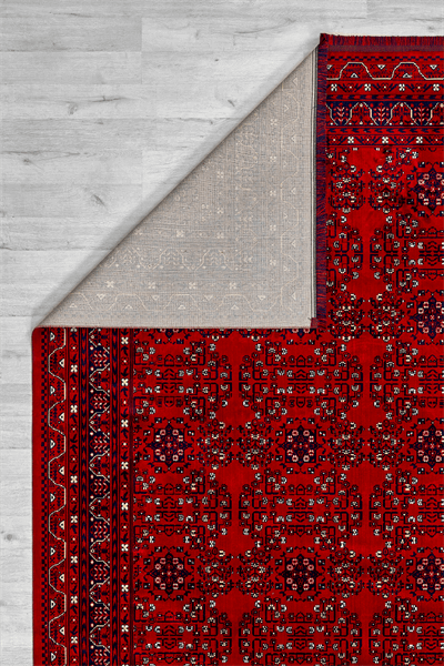 Kırmızı Renkli Afgan Motifli Yıkanabilir Otantik Dokuma Halı 02