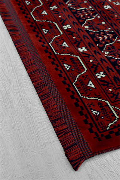 Kırmızı Renkli Afgan Motifli Yıkanabilir Otantik Dokuma Halı 02