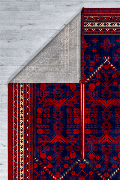 Kırmızı Renkli Afgan Motifli Yıkanabilir Otantik Dokuma Halı 03