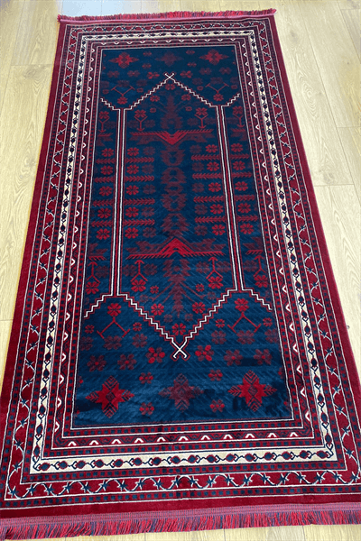 Kırmızı Renkli Afgan Motifli Yıkanabilir Otantik Dokuma Halı 03