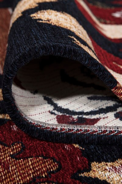 Kırmızı Renkli Afgan Tarzı Altı Kaymaz Yıkanabilir Şönil Kilim