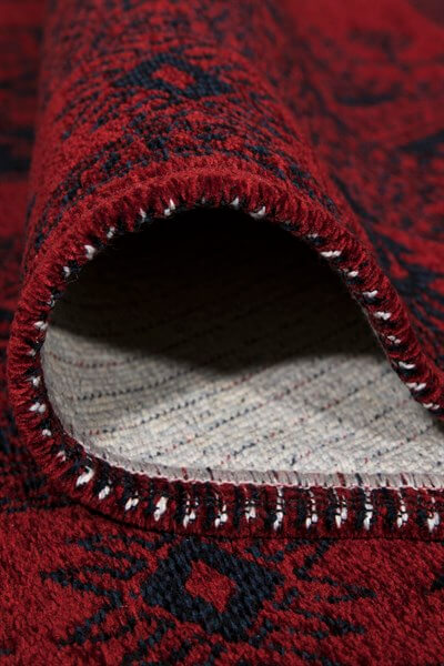 Kırmızı Renkli Afgan Tarzı Altı Kaymaz Yıkanabilir Şönil Kilim