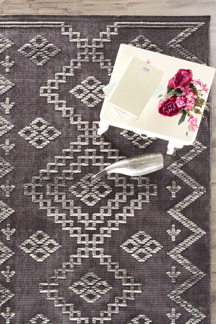 Antrasit Renkli Altı Kaymaz Makine Dokuma Halı - C011X