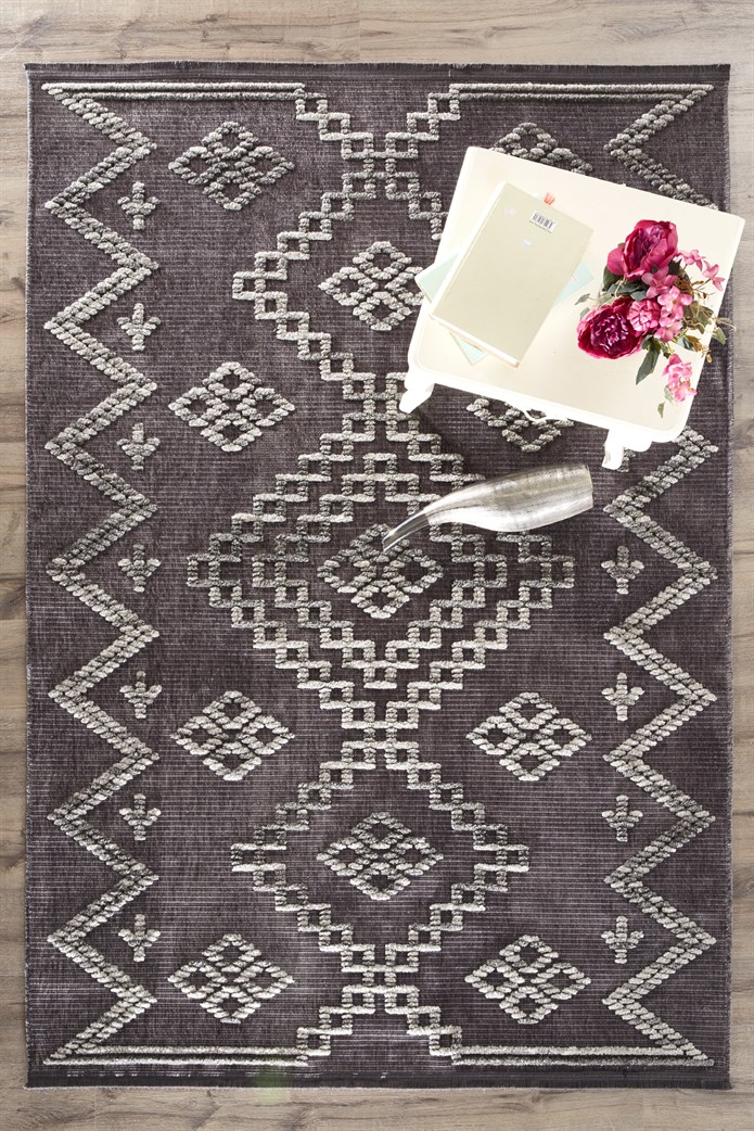 Antrasit Renkli Altı Kaymaz Makine Dokuma Halı - C011X