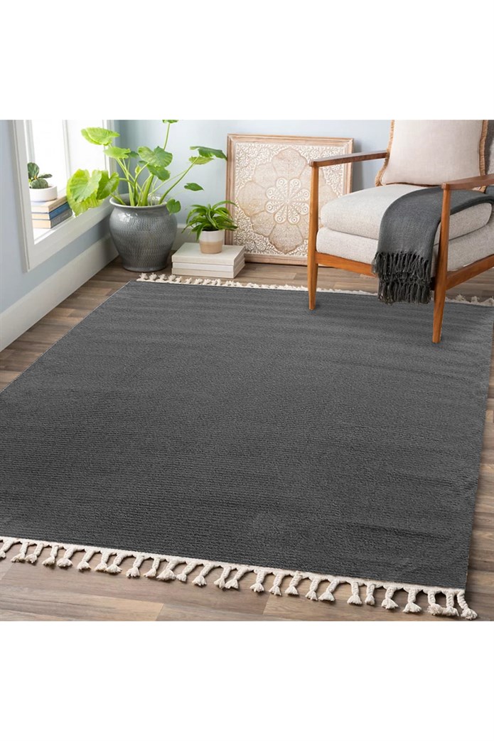 Antrasit Renkli  Soft Iskandinav Peluş Dokulu Makine Halısı