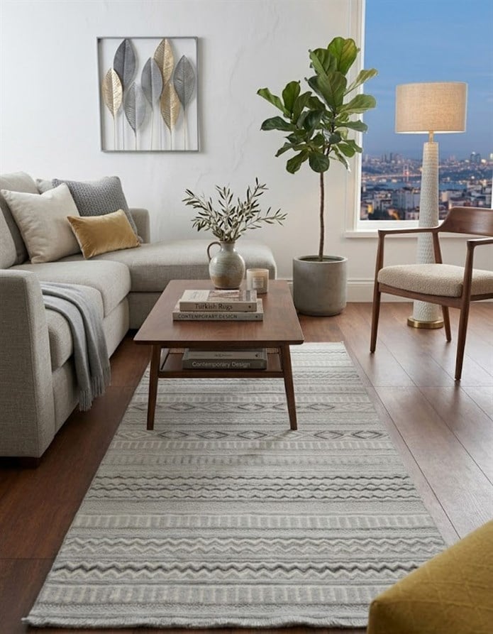 ARMA Serisi Açık Gri Krem Etnik Desenli Modern Halı | MC 480