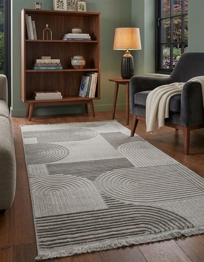 ARMA Serisi Açık Gri Krem Geometrik Desenli Modern Halı | MC 402