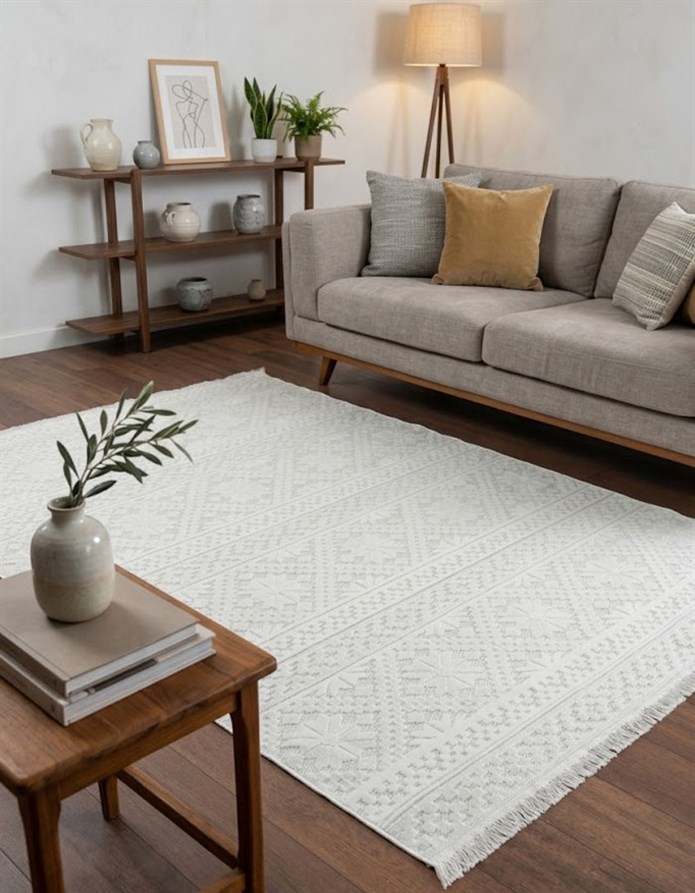 ARMA Serisi Krem Kabartma Desenli Modern Halı | MC 351