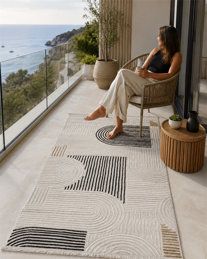 ARMA Serisi Multi Gri Geometrik Desenli Modern Halı | MC 402
