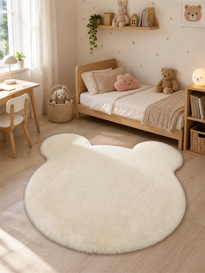 Ayıcık Kafası Şekilli Beyaz Peluş Halı