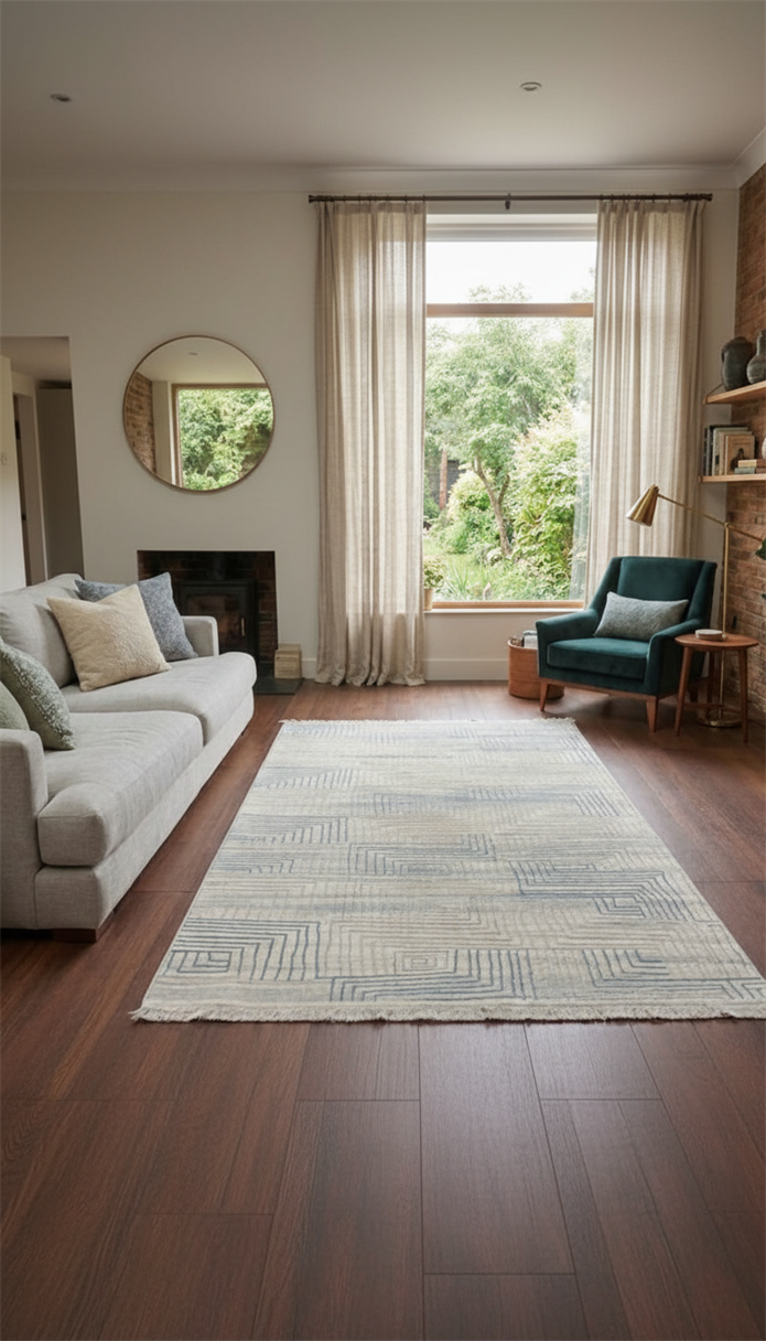 BAHAR Serisi Krem Mavi Yumuşak Geçişli Modern Desenli Halı | BT371