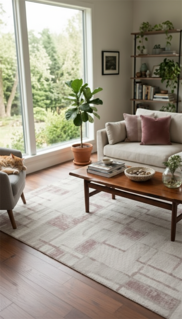 BAHAR Serisi Krem Pembe Yumuşak Geçişli Modern Desenli Halı | BT382