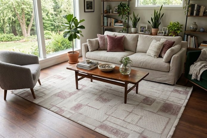 BAHAR Serisi Krem Pembe Yumuşak Geçişli Modern Desenli Halı | BT382