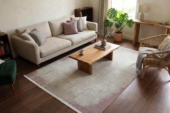 BAHAR Serisi Krem Pembe Yumuşak Geçişli Modern Desenli Halı | BT370