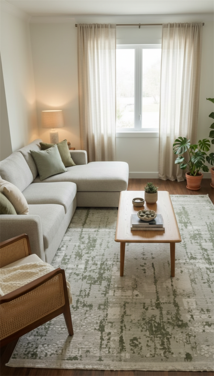 BAHAR Serisi Krem Yeşil Yumuşak Geçişli Modern Desenli Halı | BT373