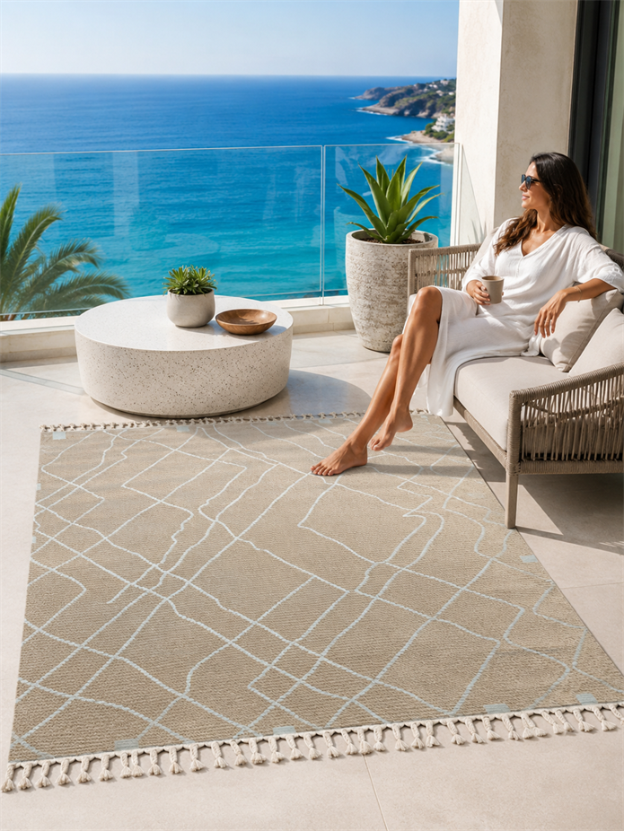 Bej - Beyaz Renkli  Soft Iskandinav Peluş Dokulu Makine Halısı