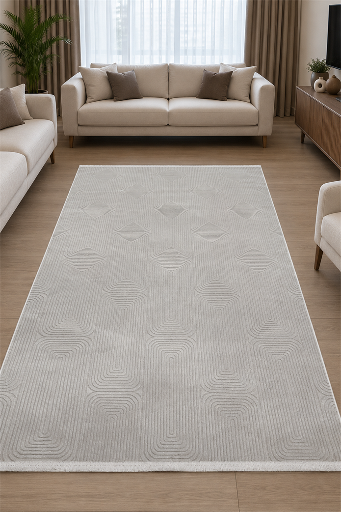 Bej Çizgili Modern Halı İkra LT600 | Özel Ölçü & Salon Lüksü | Sultan Halı