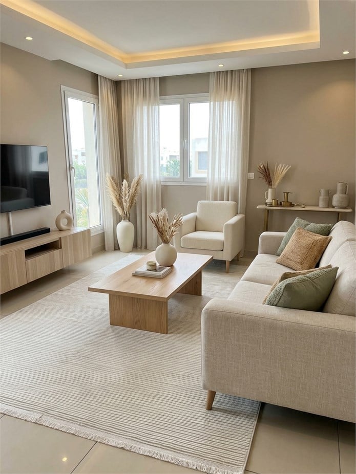 Bej Krem Çizgili Modern Halı İkra LT617 | Özel Ölçü & Salon Lüksü | Sultan Halı