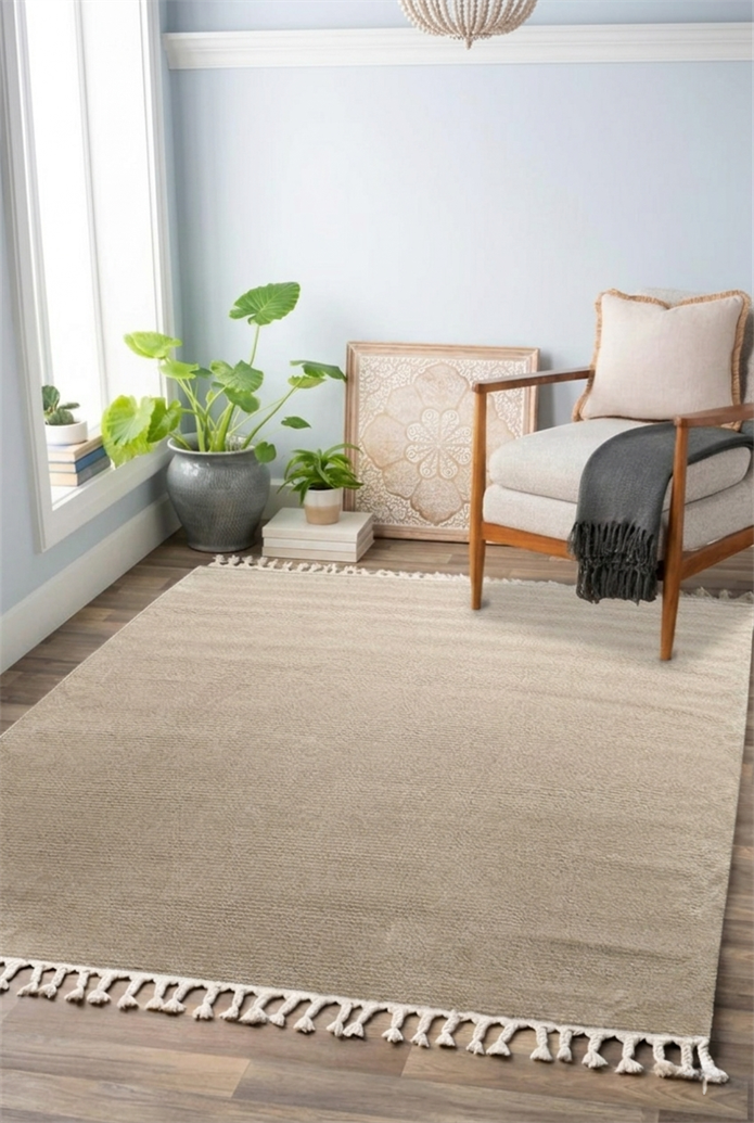 Bej Renkli  Soft Iskandinav Peluş Dokulu Makine Halısı