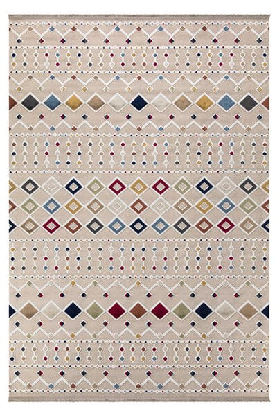 Bej Viskon Altı Kaymaz  Modern Desenli Halı-0042