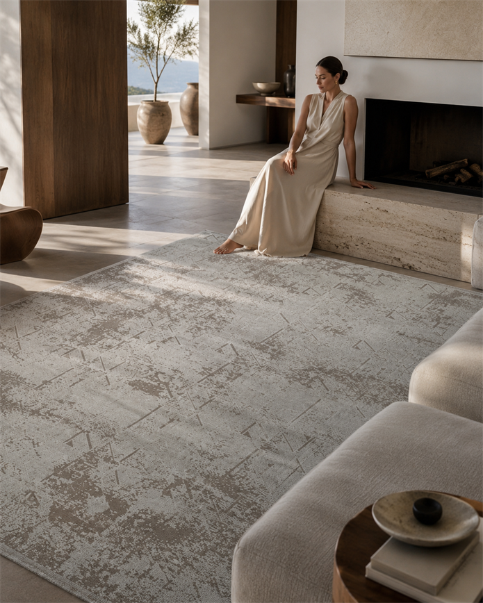 Beliz Viskon Gri Geometrik Desenli Tüylenme Yapmayan Toz Tutmaz Premium Salon Halısı | 652