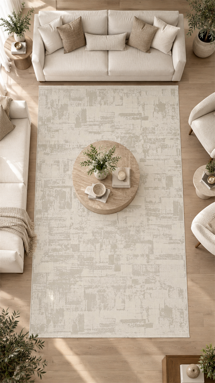 Beliz Viskon Krem Soyut Desenli Premium Salon Halısı