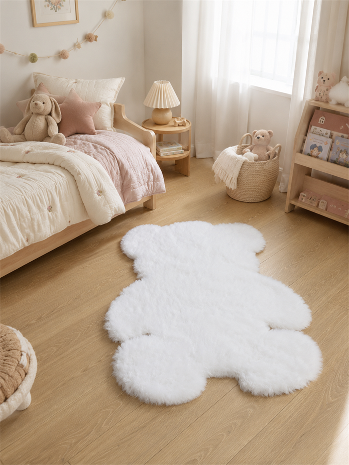 Beyaz Ayıcık Şekilli Peluş Halı