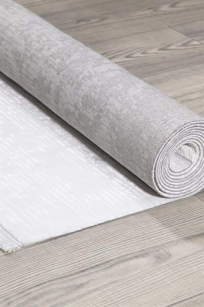 Beyaz Rengi Vintage Bambu Altı Kaymaz Makine Dokuma Halı