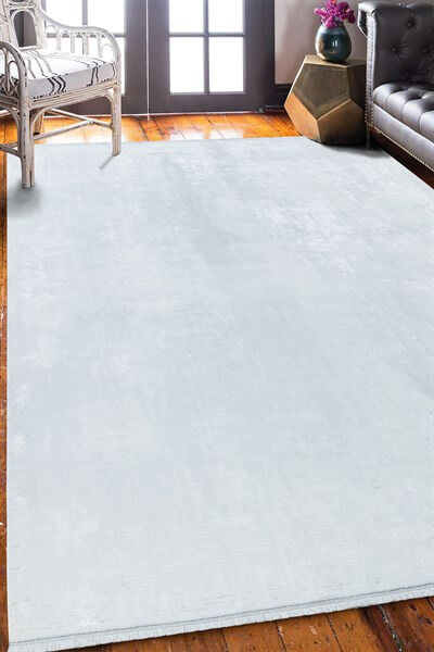 Beyaz Rengi Vintage Bambu Altı Kaymaz Makine Dokuma Halı