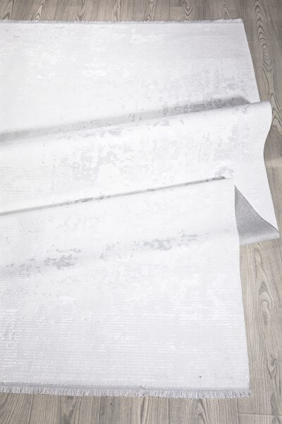 Beyaz Rengi Vintage Bambu Altı Kaymaz Makine Dokuma Halı