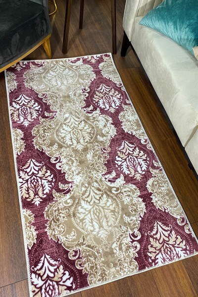 Bordo Renkli Kaymaz Taban Yıkanabilir Halı