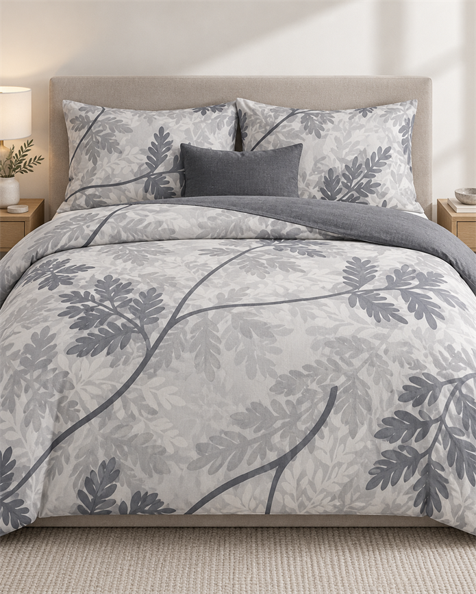 Çift Kişilik Desenli Krem Gri Yastıklı Nevresim Takımı HÇ16 200x220