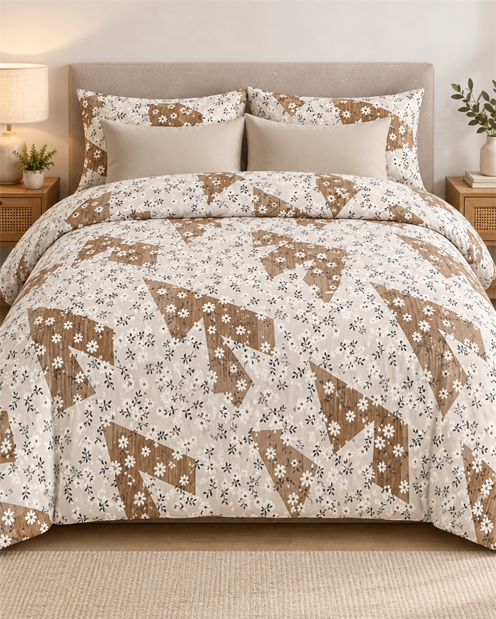 Çift Kişilik Desenli Krem Nevresim Takımı HÇ14 200x220