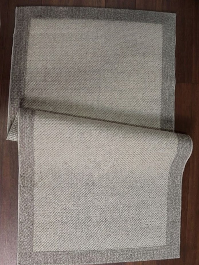 Derin Sisal Gri Çerçeveli Krem Zemin Jüt Sisal Dekoratif Kaymaz Taban Yıkanabilir Halı | ST06
