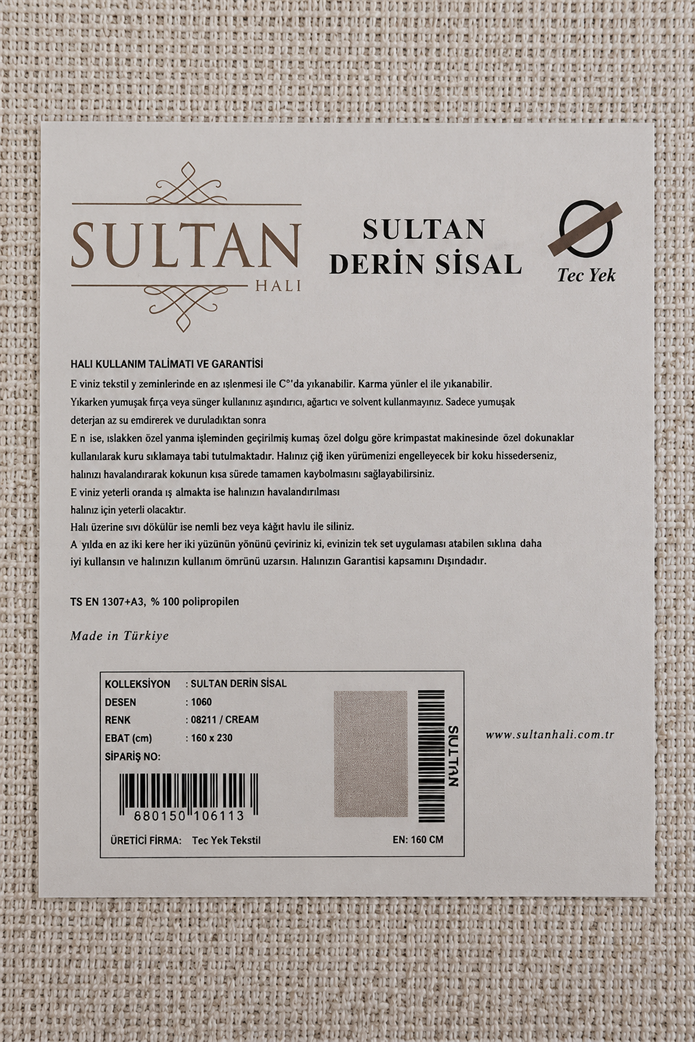 Derin Sisal Krem Çerçeveli Vizon Zemin Jüt Sisal Dekoratif Kaymaz Taban Yıkanabilir Halı | ST02