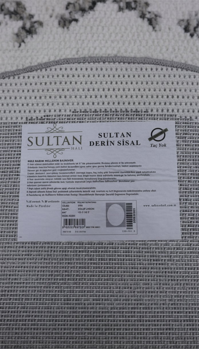 Derin Sisal Yuvarlak Gri Çerçeveli Krem Zemin Jüt Sisal Dekoratif Kaymaz Taban Yıkanabilir Halı | ST06