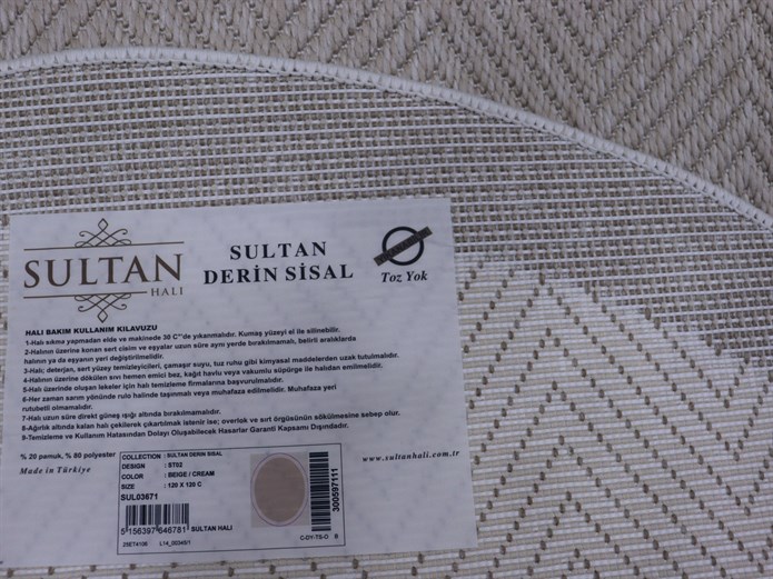 Derin Sisal Yuvarlak Krem Çerçeveli Vizon Zemin Jüt Sisal Dekoratif Kaymaz Taban Yıkanabilir Halı | ST02