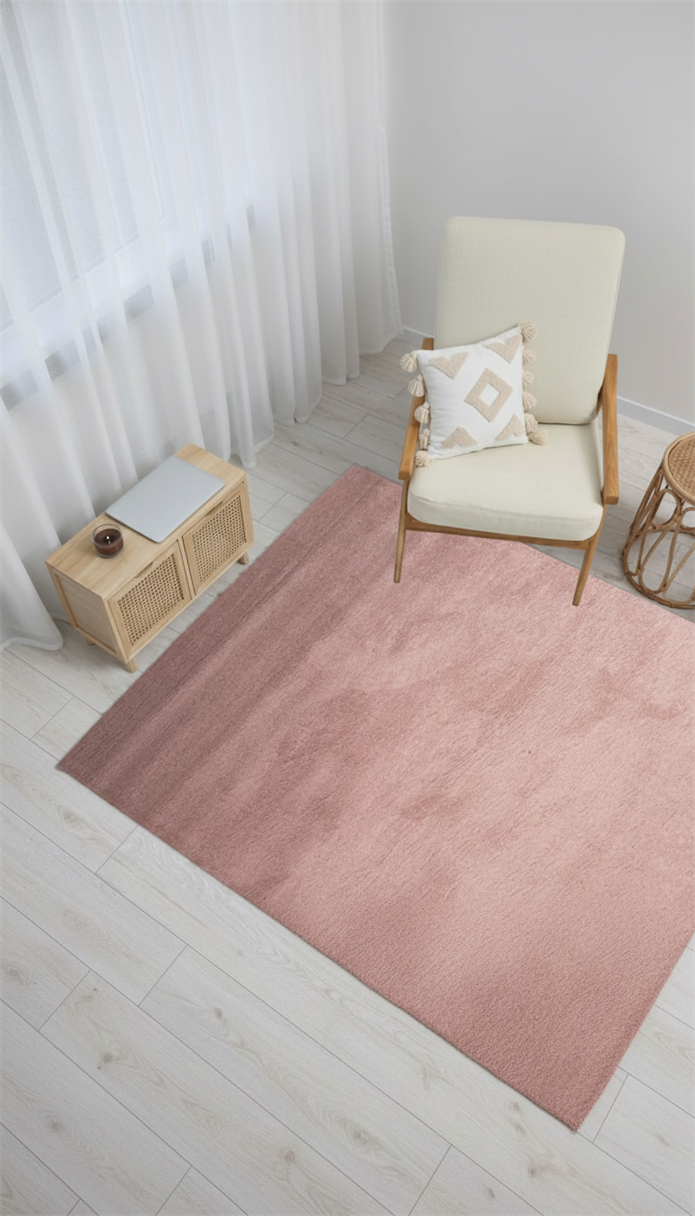 Dream Color Pembe Yumuşak Yüzeyli Kaymaz Makinede Yıkanabilir Halı