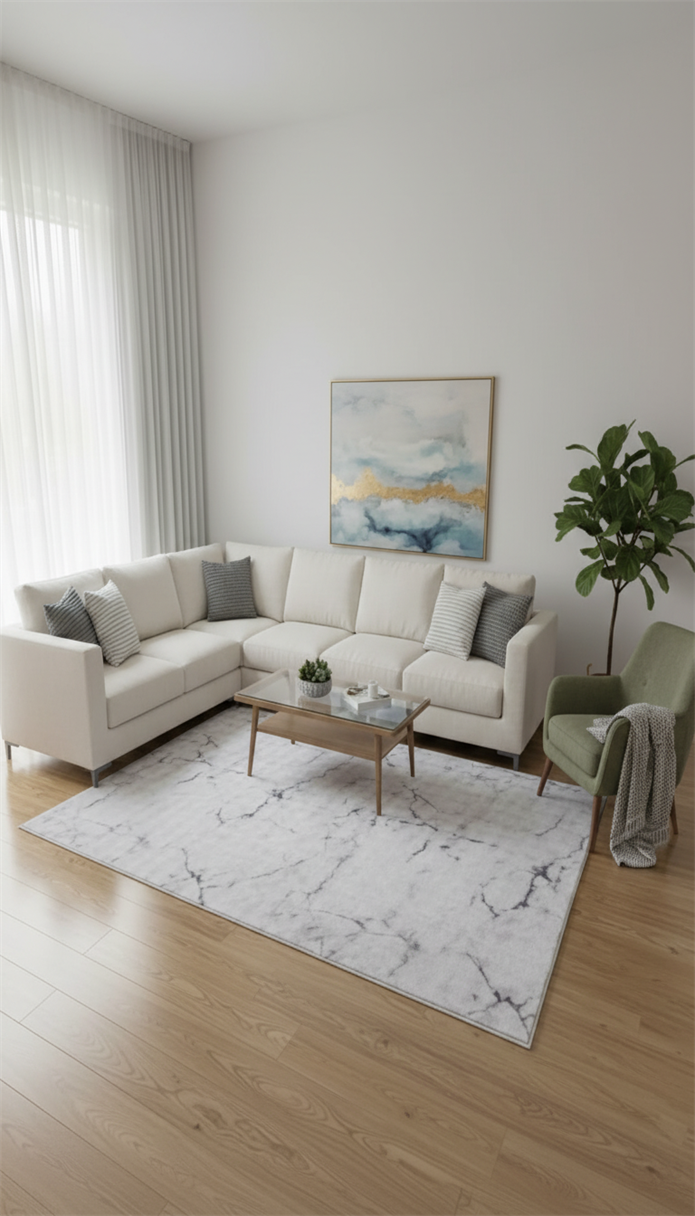 Dream Soft Gri Mermer Desenli Yumuşak Yüzeyli Kaymaz Makinede Yıkanabilir Halı