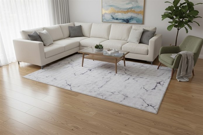 Dream Soft Gri Mermer Desenli Yumuşak Yüzeyli Kaymaz Makinede Yıkanabilir Halı