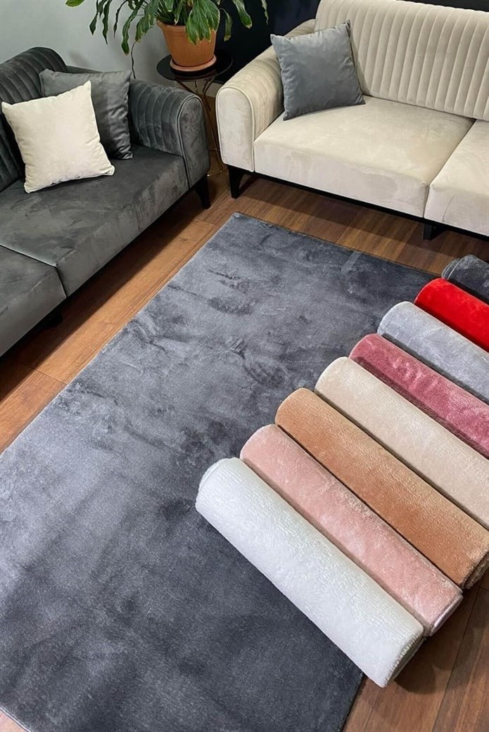 Dream Soft Yuvarlak Antrasit Desenli Yumuşak Yüzeyli Kaymaz Makinede Yıkanabilir Halı