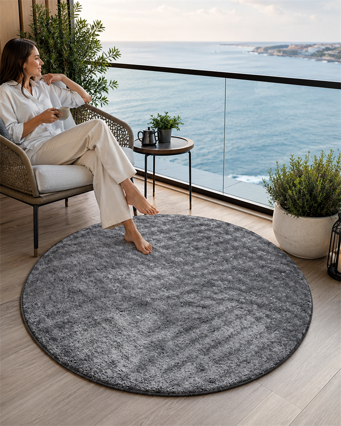 Dream Soft Yuvarlak Antrasit Desenli Yumuşak Yüzeyli Kaymaz Makinede Yıkanabilir Halı