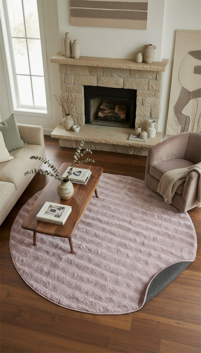 Dream Soft Yuvarlak Pembe Yumuşak Yüzeyli Kaymaz Makinede Yıkanabilir Halı