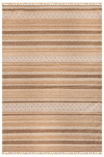 Ekru Renkli Kaymaz Tabanlı Yıkanabilir Makine Dokuma Kilim