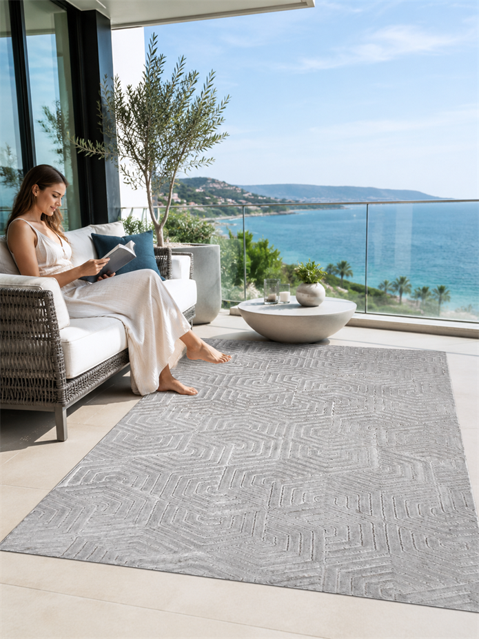 Embos Serisi Gri Kaydırmaz Taban Peluş Halı