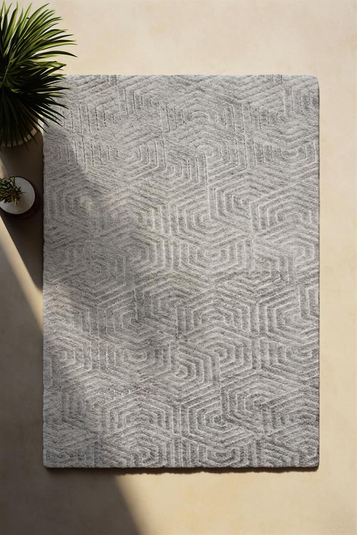 Embos Serisi Gri Kaydırmaz Taban Peluş Halı